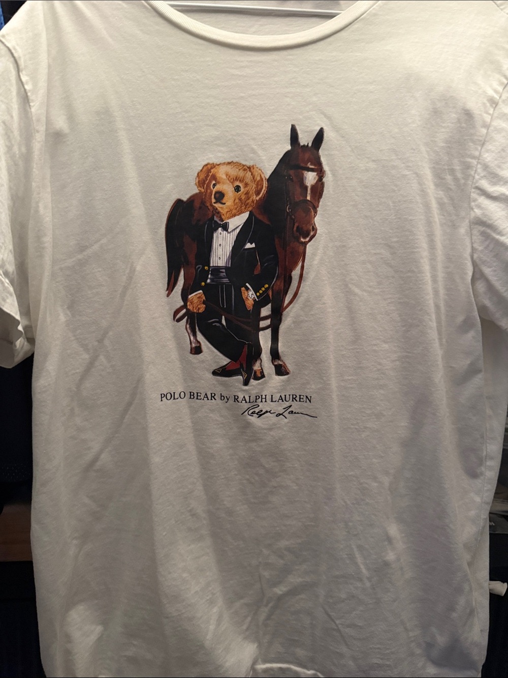 Ralph Lauren White Tee with Bear & Horse Graphic